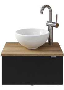 Waschtisch SAPHIR "Serie 6915 Waschschale mit Unterschrank f&uuml;r G&auml;stebad, G&auml;ste WC", schwarz (schwarz matt, riviera eiche, schwarz matt touch), B:51cm H:39,8cm T:35cm, Waschtische, Waschtisch, 51 cm breit, 1 T&uuml;r, Waschtischplatte, kleine B&auml;der, ohne Armatur