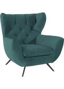 Sessel 3C CANDY "Beatrice Ohrensessel mit Knopfheftung im R&uuml;cken", gr&uuml;n (dunkelgr&uuml;n), B:100cm H:106cm T:95cm, Samt-Optik (100% Polyester), Sessel, Sessel, bequemer Retro Solit&auml;rsessel auch in Cord und Fellimitat