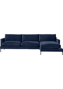Ecksofa Andas "Welland, L-Form", blau (dunkelblau), B:290cm H:84cm T:171cm, Luxus-Microfaser weich (100% Polyester);Samtvelours (100% Polyester), Sofas, Ecksofa, mit schwarzen Metallf&uuml;&szlig;en, mit Federf&uuml;llung im Sitz- und R&uuml;ckenkissen