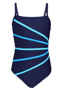 Badeanzug AQUARTI "Badeanzug M&auml;dchen Badeanzug mit Spaghettitr&auml;gern", Kinder, Gr. 140, N-Gr, blau (dunkelblau, streifen t&uuml;rkis himmelblau), Obermaterial: 80% Polyamid PA. 20% Elasthan EL., Badeanz&uuml;ge Badeanzug