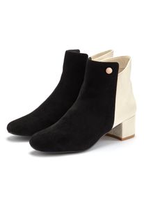 Stiefelette Lascana "Stiefel", Damen, Gr. 40, schwarz (schwarz, creme), Microfaser, mehrfarbig, Basic,festlich, Schuhe Stiefelette, mit raffiniertem Detail und Blockabsatz VEGAN