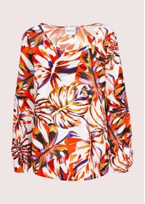 Madeleine Mode Langarmbluse MADELEINE "Bluse Florale Langarmbluse aus Viskose", Damen, Gr. 46, wei&szlig; (wei&szlig;, orange, gemustert), Obermaterial: 100% Viskose CV., Modern, Blusen Langarmbluse