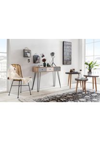 Konsolentisch Sit "Hvar im Scandi-Shabby-Chic mit 3 grifflosen Schubladen", bunt, B:99cm H:80cm T:35cm, Tische, Konsolentisch, White-Wash-Oberfl&auml;che mit blau-wei&szlig;en Fronten im Vintage-Look