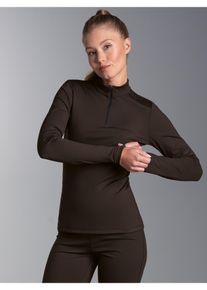Longsleeve TRIGEMA "TRIGEMA Langarm Sport-Shirt mit Rei&szlig;verschluss", Damen, Gr. M, braun (mocca), Stoff, 75% Nylon, 25% Elasthan, ohne Ausschnitt, Shirts Longsleeve