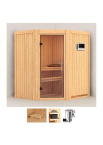 Sauna Karibu "Tomke", beige (naturbelassen), Bio-Kombiofen, externe Steuerung, 3,6 kW, Saunen, Sauna, Ofen 3,6 kW Bio-Ofen externe Strg. easy