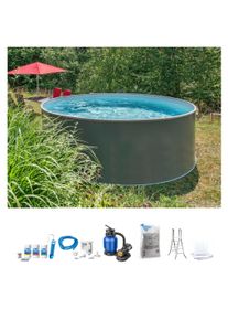 Rundpool Konifera "NIZZA 3", grau (anthrazit, grau), H:120cm &Oslash;:450cm, Schwimmbecken, Rundpool, zum Aufstellen, in verschiedene Gr&ouml;&szlig;en verf&uuml;gbar