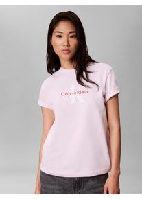 T-Shirt Calvin Klein Jeans "HERO SS CLASSIC MONOLOGO CNECK T", Damen, Gr. M, crystal blush, Jersey, Obermaterial: 100% Baumwolle, unifarben, klassisch h&uuml;ftlang, Rundhals, Shirts T-Shirt, Logoschriftzug