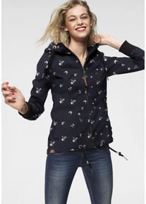 Outdoorjacke Ragwear "DANKA", Damen, Gr. S (36), schwarz (navy), Web, Obermaterial: 100% Polyester. Futter: 100% Polyester, bedruckt, gemustert, kontrastfarbene Details, mehrfarbig, figurbetont h&uuml;ftbedeckend, Rippb&uuml;ndchen, Jacken Outdoorjacke, Urban Streetwear- &Uuml;bergangs-Style mit Kapuze