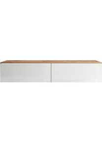 Lowboard Home Affaire "LOWBOARD D, wahlweise mit oder ohne Beleuchtung", wei&szlig; (votan eichefarben, wei&szlig; hochglanz), B:140cm H:30cm T:33cm, Sideboards, Lowboard, modernes TV-Board ohne Griffe, mit viel Stauraum,stehend und h&auml;ngend