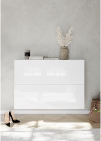 Schuhschrank OTTO HOME "SMILE Breite 104 cm, 2 Klappen, komplett Wei&szlig; Hochglanz lackiert", wei&szlig; (wei&szlig; hochglanz lack), B:104cm H:77cm T:29cm, FSC-zertifizierter Holzwerkstoff, Schr&auml;nke, Schuhschrank, Schuhkipper h&auml;ngend o. stehend montierbar, 4 F&auml;cher, Metallgriffe