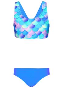 Bustier-Bikini AQUARTI "Bikini M&auml;dchen Sport Bikini Racerback Bustier & Bikinislip", Kinder, Gr. 128, N-Gr, lila (meerjungfrau violett, blau, rosa), Obermaterial: 80% Polyamid PA. 20% Elasthan EL., Bikini-Sets Bustier-Bikini