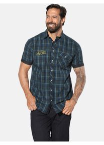 Karohemd Jan Vanderstorm "Kurzarmhemd EMYLS", Herren, Gr. XXL, weit, blau (petrol kariert), Obermaterial: 100% Baumwolle CO., Hemden Karohemd