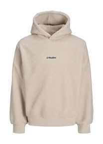 Jack & Jones Kapuzensweatshirt JACK & JONES "JJSOHO TEDDY SWEAT HOOD SN", Herren, Gr. XL, beige (moonbeam), angeraute Sweatware, Obermaterial: 100% Polyester, bedruckt, relaxed fit normal, Rundhals, Rippb&uuml;ndchen, Sweatshirts Kapuzensweatshirt, Kunstfaser, relaxed fit