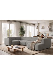 Wohnlandschaft OTTO HOME "Merid U-Form, B: 367 cm", grau, B:367cm H:70cm T:206cm, Struktur fein (100% Polyester);Samtoptik (100% Polyester);Samtcord (92% Polyester, 8% Polyamid), Sofas, Wohnlandschaft, jederzeit durch Module erweiterbar