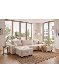 Wohnlandschaft OTTO HOME "Bella U-Form, B: 314 cm, inkl. Schlaffunktion, auch in Cord", beige, B:314cm T:162cm, 100%Polyester, Sofas, Wohnlandschaft, inkl. Bettkasten, Bonellfederkern, extra gro&szlig;e Liegefl&auml;che: 269x135cm