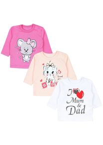 Langarmshirt TUPTAM "Shirt Unisex Baby Langarmshirt mit Spruch Aufdruck 3er Set", M&auml;dchen, Gr. 74, wei&szlig; (i love dad mum wei&szlig; katze aprikose maus pink), Obermaterial: 100% Baumwolle CO., Shirts Langarmshirt