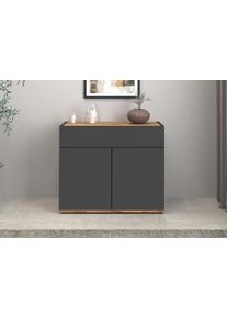 Sideboard OTTO HOME "Garda, Kommode, Schrank, 2 T&uuml;ren, 1 Schublade, Made in Italy", schwarz (anthrazit, eiche wotan), B:80,9cm H:70cm T:35cm, Sideboards, Sideboard, 2 T&uuml;ren, 1 Schublade, grifflos, Breite 80,9 cm, anthrazit/eiche matt, Topseller