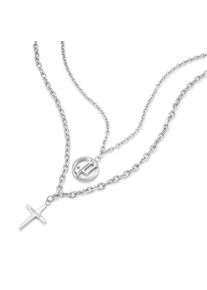 Kette mit Anh&auml;nger Police "Duality Kreuz Layering", silber (edelstahlfarben), Halsketten, Herren, Edelstahl, L: 45 55 B: 2,5mm, Kette mit Anh&auml;nger, B:2,5mm