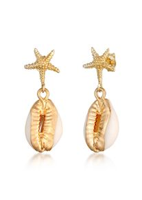 Paar Ohrh&auml;nger Elli "Ohrringe Stecker Seestern Kauri Muschel Meer 925 Silber" Gr. 32, gold, Ohrringe, Damen, 32, ohne Stein, Silber 925 (Sterlingsilber), Paar Ohrh&auml;nger