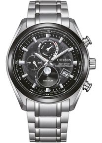 Funkchronograph Citizen "Tsuki-yomi", silber (titansilberfarben, schwarz), Armbanduhren, Herren, Funkchronograph, Armbanduhr, Herrenuhr, Solar, Titan, Stoppfunktion, Mondphase