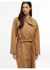 Langmantel Tommy Hilfiger "DF WOOL REG BELTED COAT", Damen, Gr. 34, braun (hickory), Web, Obermaterial: 60% Wolle, 40% Polyester, unifarben, wadenlang, M&auml;ntel Langmantel, Materialmix, mit Wolle