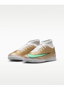 Fu&szlig;ballschuh Nike "JR MERCURIAL SUPERFLY 11 CLUB IC KM", Kinder, Gr. 32, gold (metallic gold, clear jade), Synthetik, Textil, Schuhe Fu&szlig;ballschuh, Indoor Sohle geeignet f&uuml;r Hallenb&ouml;den