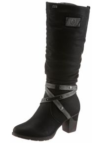 Winterstiefel Rieker, Damen, Gr. 37 (4,5), Normalschaft, schwarz, Nubuklederimitat, kontrastfarbene Details, Schuhe Winterstiefel, Blockabsatz, Rieker TEX-Membran, mit stylischem Zierriemchen
