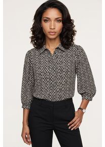Druckbluse Freequent "FQADNEY-SHIRT", Damen, Gr. XS, schwarz-wei&szlig; (moonbeam with schwarz), Web, Obermaterial: 100% Viskose, gemustert, l&auml;ssig geschnitten h&uuml;ftbedeckend, Rundhals, elastischer Bund, Blusen Druckbluse, gemustert mit 3/4- Ballon&auml;rmel