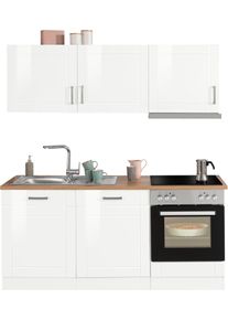 K&uuml;chenzeile KOCHSTATION "KS-Tinnum", wei&szlig; (k&uuml;che: wei&szlig;, korpus: wei&szlig;, arbeitsplatte: wotaneichefarben), B:180cm T:60cm, Komplettk&uuml;chen-Sets, K&uuml;chenzeile, mit E-Ger&auml;ten, Breite 180 cm