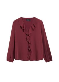 Langarmbluse s.Oliver BLACK LABEL, Damen, Gr. 42, rot (maroon rot), Web, Obermaterial: 100% Polyester, unifarben, bequem h&uuml;ftbedeckend, V-Ausschnitt, elastischer Bund, Blusen Langarmbluse, mit Volant-Verzierung am V-Ausschnitt
