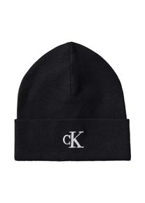 Strickm&uuml;tze Calvin Klein "CK FINE RIB BEANIE", Herren, schwarz, Strick, Viskosemischung, unifarben, M&uuml;tzen Strickm&uuml;tze, mit Markenlogo