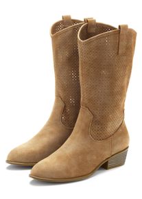 Westernstiefel Lascana "Herbst Boots, Ankle Stiefelette, Schlupfstiefel, Cowboy-Stiefel", Damen, Gr. 36, Lederimitat, braun (camelfarben), Obermaterial: 100% Textilmaterial. Decksohle: 100% Lederimitat. Futter: 100% Lederimitat. Laufsohle: 100% Synthetik, unifarben, Basic, Schuhe Westernstiefel, mit kleinen Cut-Outs im Cowboy-Look, Topseller