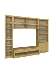 Wohnwand OTTO HOME "Soeren, 1 Standregal, 1 Wandregal, 1 TV-Lowboard, 1 B&uuml;cherregal", braun (natur), B:278cm H:220cm T:45cm, Massivholz, Kastenm&ouml;bel-Sets, Wohnwand, aus massiver Kiefer, mit dekorativer Fr&auml;sung