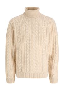 Jack & Jones Rollkragenpullover JACK & JONES "JPRBLUCALLUM CABLE KNIT ROLL NECK", Herren, Gr. M, parchment detail:melange, Strick, Obermaterial: 57% Polyacryl, 43% Baumwolle, meliert, regular fit normal, Rundhals, B&uuml;ndchen, Pullover Rollkragenpullover, Materialmix, regular fit
