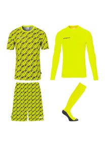 Sportanzug Uhlsport "Torwart-Sets Progressive Kids", M&auml;dchen, Gr. 140, gelb (fluo gelb, schwarz), Obermaterial: 100% Polyester Pol. recyc.., Sportanz&uuml;ge Sportanzug