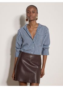 Hemdbluse APRICOT "Oversized-Streifenhemd", Damen, Gr. L (40), blau, gewebt, Obermaterial: 87% Viskose CV. 13% Polyamid PA., gestreift, Modisch, 2-Knopf-Manschette, Blusen Hemdbluse, mit asymmetrischem Saum
