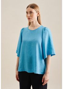 Shirtbluse SEIDENSTICKER "Schwarze Rose", Damen, Gr. XL (42), blau (t&uuml;rkis), 100% Leinen, unifarben, regular fit, Rundhals, Blusen Shirtbluse, 1/2 Rundhals Uni