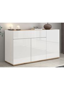 Sideboard OTTO HOME "Garda, Kommode, Schrank, 3 T&uuml;ren, 1 Schublade, Made in Italy", wei&szlig; (wei&szlig; hochglanz fronten, eiche wotan), B:120,1cm H:70cm T:35cm, Sideboards, Sideboard, Hochglanzlackierte Fronten, Korpus matt, grifflos, Breite 120,1 cm