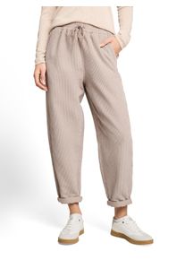 Stoffhose Tom Tailor Denim, Damen, Gr. XS, N-Gr, beige (atmosphere beige), Web, Obermaterial: 100% Polyester, unifarben, bequem lang, Hosen Stoffhose, mit feiner Struktur und elastischem Bund