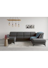 Sit & More Wohnlandschaft SIT & MORE "Sinatra U-Form", grau (dunkelgrau), B:326cm H:85cm T:220cm, 98% Polyester, 2% Polyamid, Sofas, Wohnlandschaft, optional mit Kopfteilverstellung und Armteilfunktion, Metallf&uuml;&szlig;e