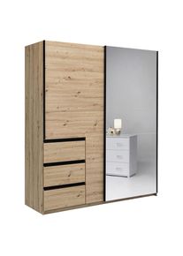 CARRYHOME Schwebet&uuml;renschrank, Eiche Artisan, Glas, Holzwerkstoff, 2 F&auml;cher, 3 Schublade(n) Schubladen, 175x205x62 cm, in verschiedenen Gr&ouml;&szlig;en erh&auml;ltlich, Schrankfront mit Spiegel, Schlafzimmer, Komplette Schlafzimmer und Serien, Schlafzimmerserien