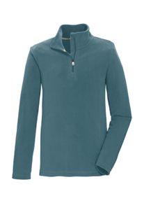 Fleeceshirt Killtec "KSW 139 BYS FLC SHRT", Jungen, Gr. 164, blau (jade), Obermaterial: 100% Polyester, Shirts Fleeceshirt, Schnelltrocknendes Fleeceshirt mit Kinnschutz-Rei&szlig;verschluss