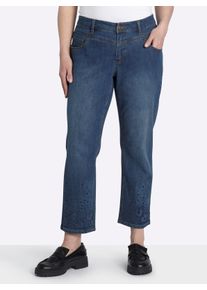 sheego Damen Gerade Jeans mit Ziersteinchen am Saum in blue-stone-washed ,Gr&ouml;&szlig;e 56, Witt, 99% Baumwolle, 1% Elasthan