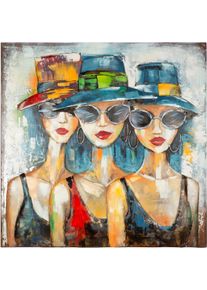 Metallbild GILDE "Bild quadratisch Red Lips Society mehrfarbig", bunt (farbe bild(er): mehrfarbig), B:100cm H:100cm T:3,5cm, Metall, Bilder, Metallbild, Frauenmotiv Lippenfokus Pop-Art Mode-Illustration Trendbild Wanddeko