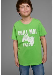 T-Shirt Kidsworld "Mit Spruch: CHILL MAL", Jungen, Gr. 176/182, gr&uuml;n, Jersey, Obermaterial: 100% Baumwolle, bedruckt, Basic, Basic, Rundhals, Shirts T-Shirt, Kurzarm, Basic-Stil, mit coolen Schriftz&uuml;gen, Rundhalsausschnitt