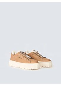 Plateausneaker Replay "PAULETTE WARM", Damen, Gr. 36, beige, Lederimitat, unifarben mit Farbeinsatz, Schuhe Plateausneaker, Halbschuh, Schn&uuml;rschuh mit kuscheligem Warmfutter