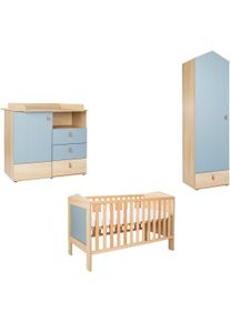 Babyzimmer-Komplettset Arthur Berndt "Babyzimmer-Set &raquo;Roofy&laquo; 3-teilig mit 1-t&uuml;rigem Kleiderschrank", blau (nagano, oak, nachbildung, salbei), ohne Matratze, B/H: 70cm x 140cm, Schlafzimmerm&ouml;bel-Sets, Babyzimmer-Komplettset