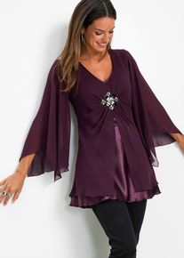 Tunika bonprix, Damen, Gr. 50, lila (holunderbeere), Obermaterial: 100% Polyester. Futter: 100% Polyester, festlich, loose fit, Tuniken Tunika, festlicher Stil, lockere Passform, aus Polyester