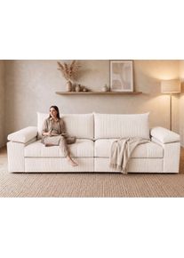 Big-Sofa OTTO HOME "Soft&Cosy Pik XXL, B: 303 cm, Mega Sofa in Cord", wei&szlig; (creme), B:303cm T:123cm, 100% Polyester, Sofas, Big-Sofa, Lounge-Komfort mit edler Sitzsteppung, Federkern