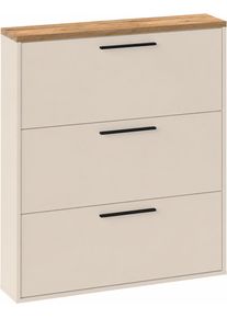Schuhkipper Schildmeyer "Saga, Oberplatte in Eiche Landhaus, Made in Germany", beige (cremebeige, eiche landhaus), B:99,5cm H:120,9cm T:19,55cm, Holzwerkstoff, Sideboards, Schuhkipper, Oberplatte 2,5 cm Dicke in eiche landhaus Dekor, Made in Germany